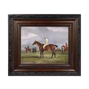 "Captain Horatio Ross on Clinker" Reproduction Oil Painting Print on Canvas Framed in a Brown/Black Solid Oak Frame by John Ferneley