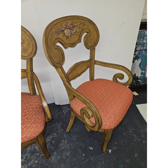 1980s Vintage Mustard Hand Painted Swedish Style Scroll Arm Chairs - A Pair For Sale - Image 5 of 7