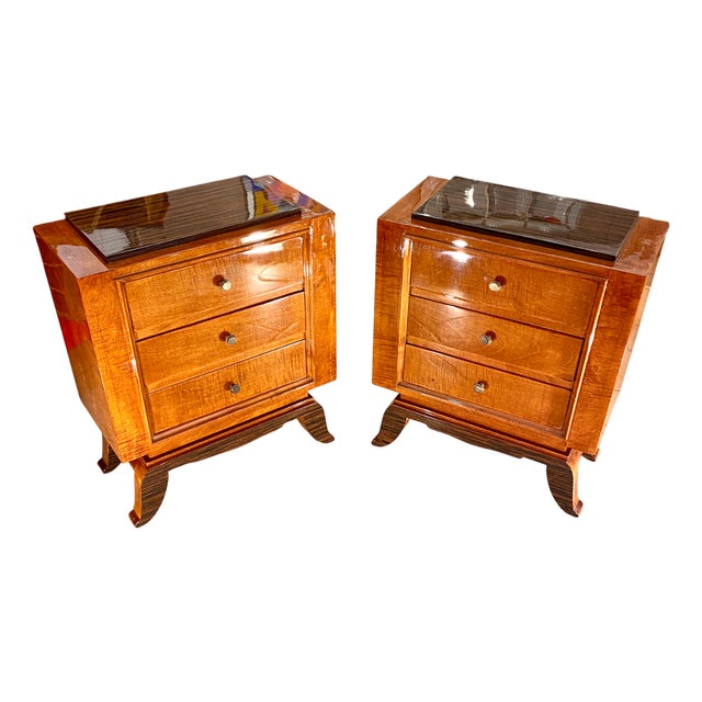 Art Deco Mahogany and Macassar Ebony Bedside Tables, 1920s, Set of 2 For Sale