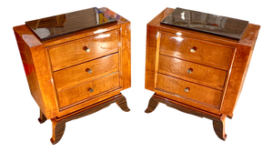 Art Deco Mahogany and Macassar Ebony Bedside Tables, 1920s, Set of 2
