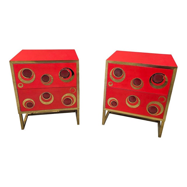 Glass and Brass Bedside Tables, 1980s, Set of 2 For Sale - Image 6 of 6