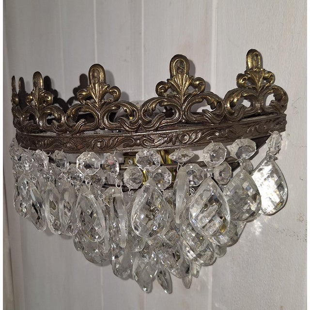 Vintage Wall Lamp with Brass Frame and Glass Pendants, 1970s For Sale - Image 6 of 8