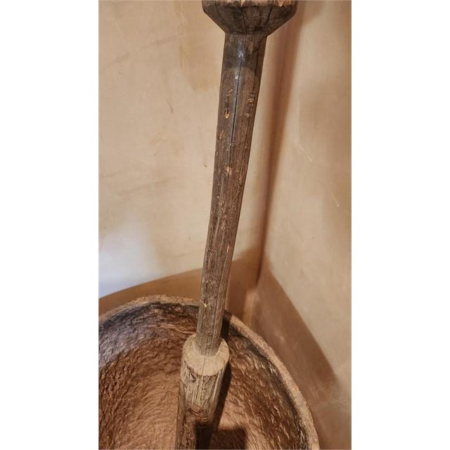 Wood Large Antique Hand-Carved Wooden Mortar and Pestle For Sale - Image 7 of 9