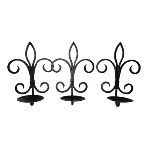 Fleur De Lis Candle Sconces Black Metal Set of Three
