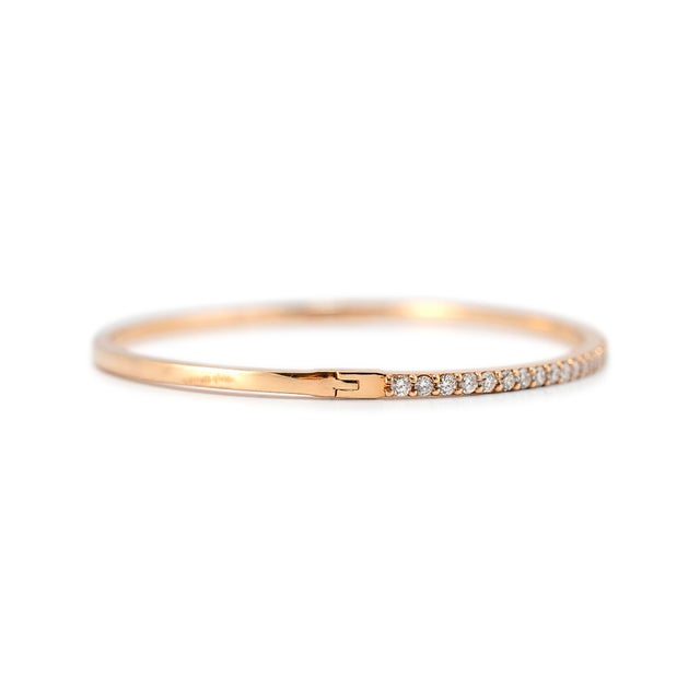 14k Rose Gold Half Eternity Tennis 1.35ct Diamond Bangle Bracelet For Sale - Image 4 of 12