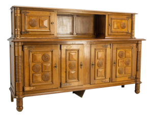 19th Century French Deux Corps Buffet Oak and Copper Cabinet by Dudouyt, 1940s