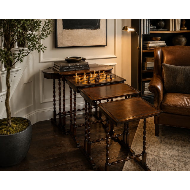 A rare and highly unusual antique Regency Pau Ferro rosewood quartetto nest of four tables of outstanding quality. Crafted...