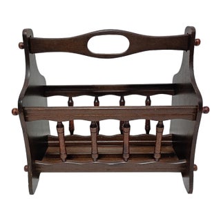 Vintage Mid-Century Walnut Wood Magazine Rack For Sale
