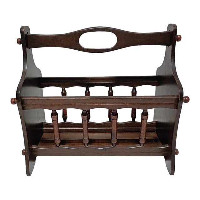 Vintage Mid-Century Walnut Wood Magazine Rack For Sale