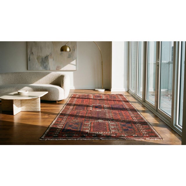 1930s Red Geoemtric Tribal Antique Baluch Turkmen Rug 3'1" X 6'4" Handknotted Wool Carpet For Sale In New York - Image 6 of 8
