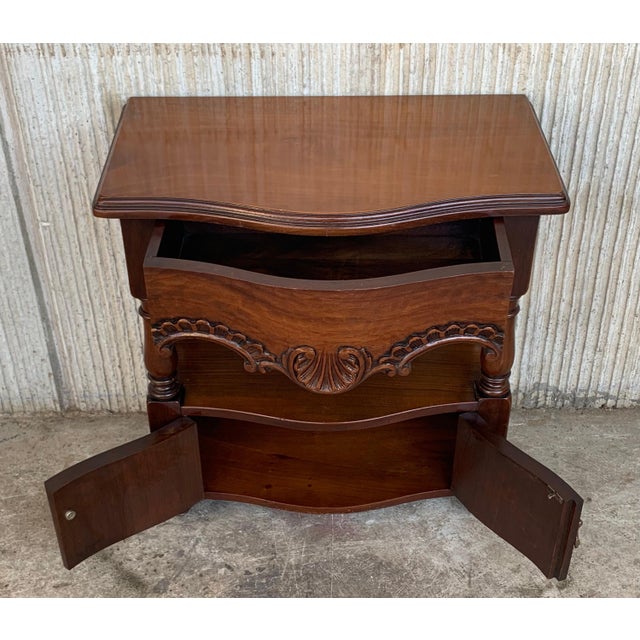 Spanish 19th Century Pair of Catalan, Spanish Nightstands with Drawers & Low Open Shelf For Sale - Image 3 of 18