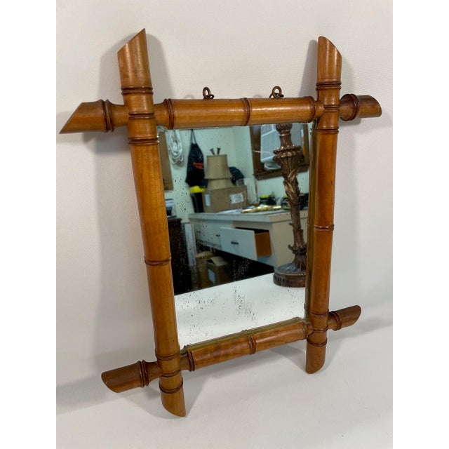 Early 1900s French Faux Bamboo Turned Wood Accent Mirror For Sale - Image 6 of 17