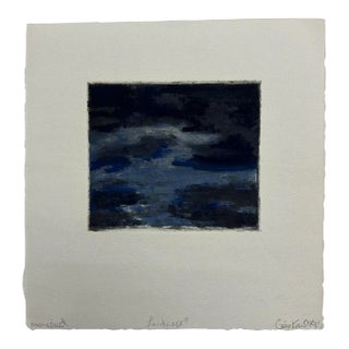 Art by Gina Kail Monoprint Abstract Blue Landscape 9 June 1998 For Sale
