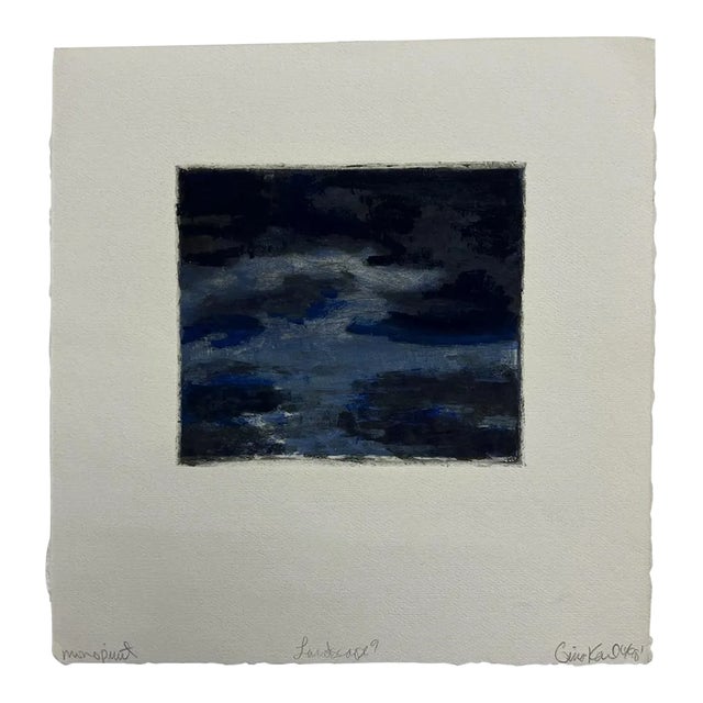 Art by Gina Kail Monoprint Abstract Blue Landscape 9 June 1998 For Sale