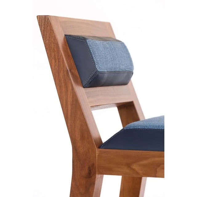 Bauhaus Counter Stool in Bleached Solid Walnut With Leather and Fabric Upholstered Seat For Sale - Image 3 of 12