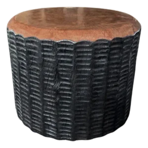 Solid Lychee Wood Side Table Stunning Textures, Ribbed Detailing Modern Organic