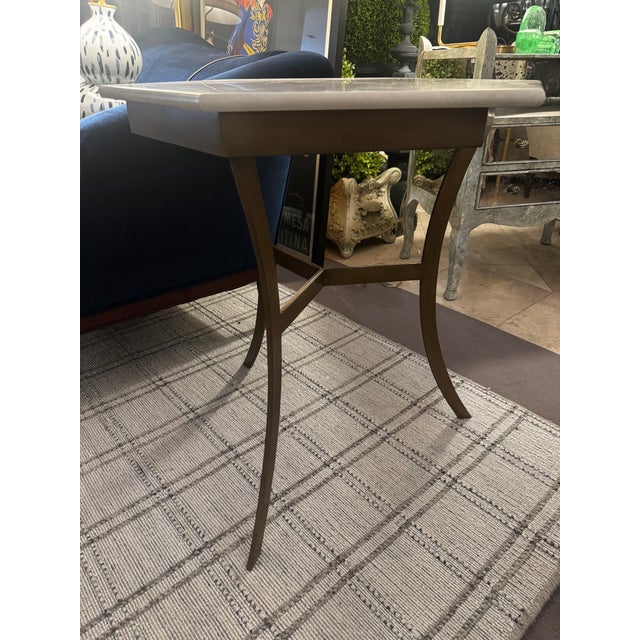 Hickory Manufacturing Company Attributed to Hickory Chair Marble and Brass Side Table For Sale - Image 4 of 5