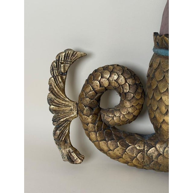 Large Mid-Century Mermaid Wall Relief Sculpture with Hand-Painted Polychrome Gilt, 1950s For Sale - Image 6 of 18