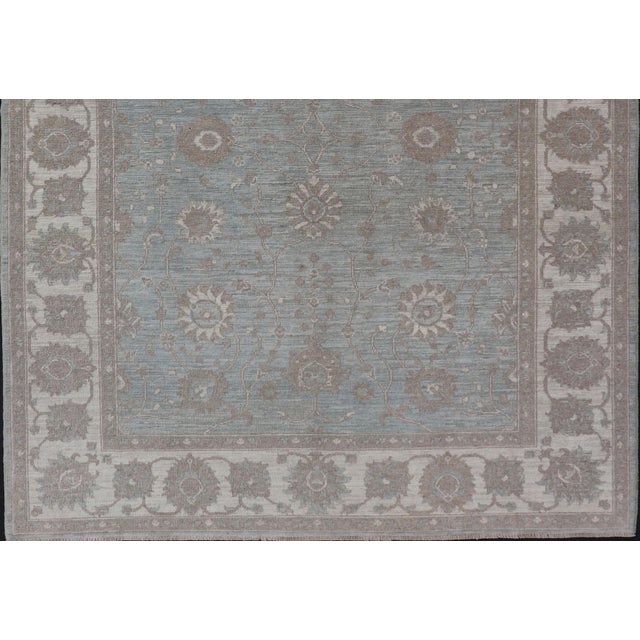 Early 21st Century Modern Oushak by Keivan Woven Arts With Floral Design on Green-Blue Field For Sale - Image 5 of 12