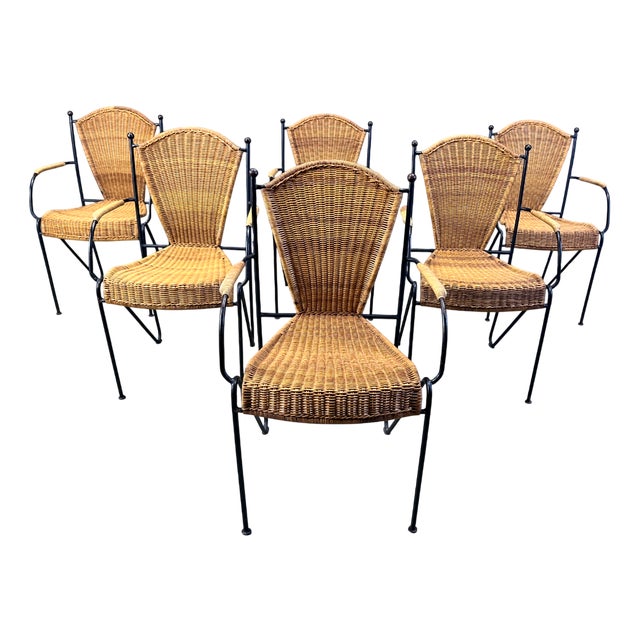 Wicker Chairs by Frederick Weinberg, 1960s, Set of 6 For Sale