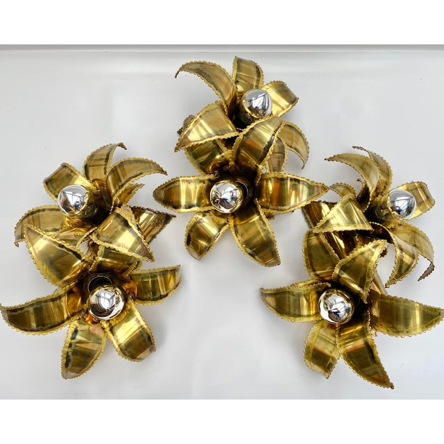 Rare Maison Jansen "Flowers" Brass Wall Sconces - French Mid-Century Modern Magnificent, rare "Flowers" wall sconces from...