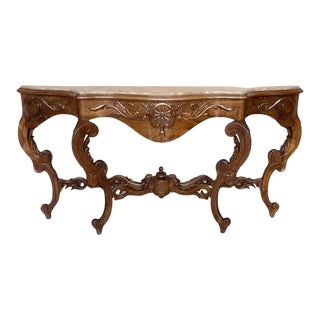 Large French Regency Carved Walnut Console Table With Gilted Edges For Sale