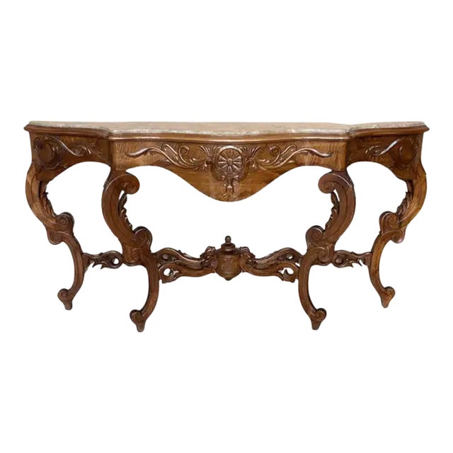 Large French Regency Carved Walnut Console Table With Gilted Edges For Sale