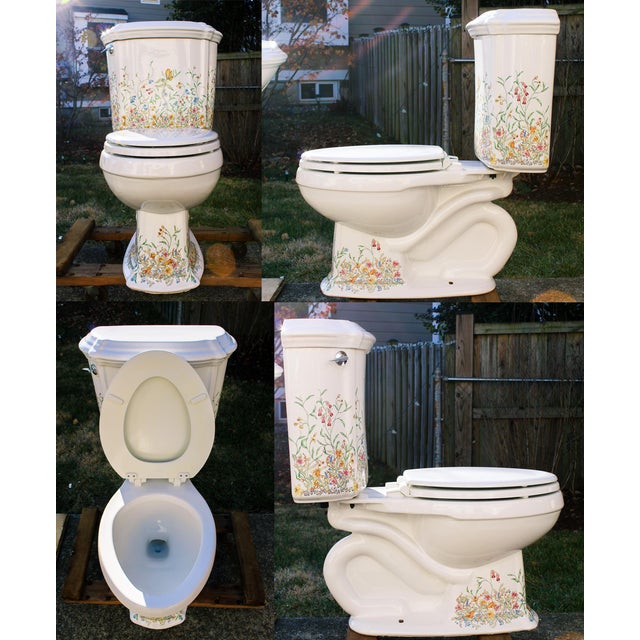 Early 21st Century Kohler Artist Edition English Trellis Porcelain Pedestal Sink & Toilet - Set of 2 For Sale - Image 12 of 13
