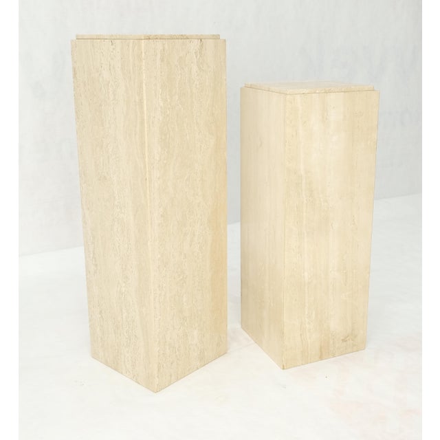 Stone Pair of 10" Square Italian Mid Century Modern Travertine Pedestals Stands MINT! For Sale - Image 7 of 11