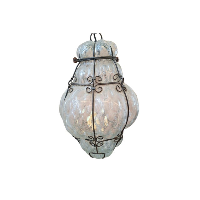 Vintage Pendant Lamp in Blown Glass and Wrought Iron, 1990 For Sale - Image 8 of 8
