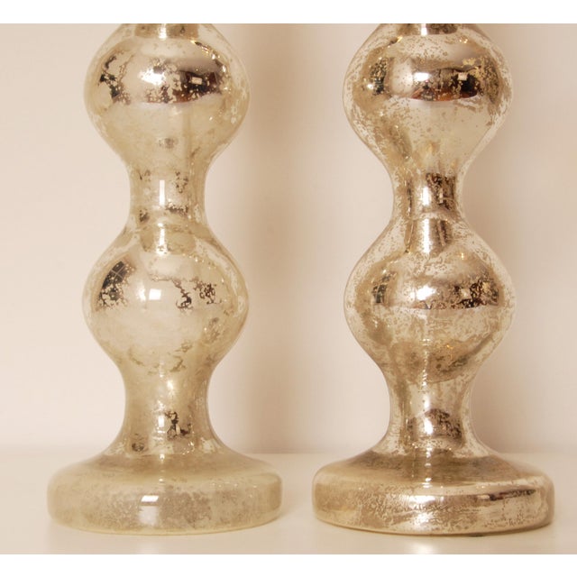 Vintage Glass Table Lamps French Country Lamps Faux Mercury Silver Glass Modern - A Pair For Sale - Image 9 of 10