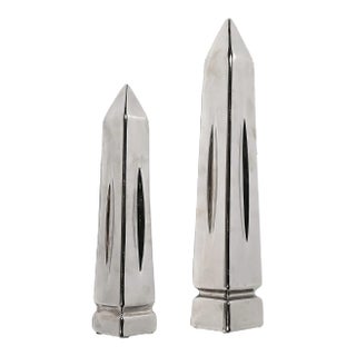 Pair of Mid-Century Modern Platinum Plated Obelisk Sculptures Signed Jaru For Sale