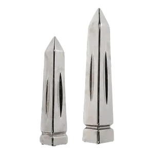 Pair of Mid-Century Modern Platinum Plated Obelisk Sculptures Signed Jaru