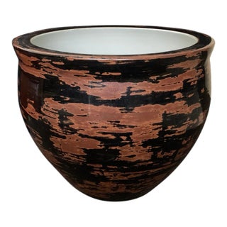 1970s Large Russet-Splashed Black Glaze Fish Bowl Planter For Sale