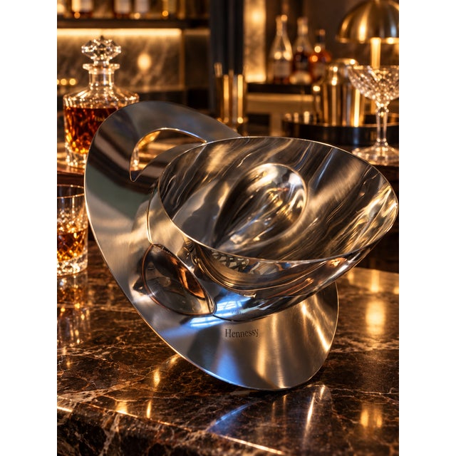 French 1960s Style Hennessy Ice Bucket by Thomas Bastide for Ercuis Paris – Sculptural French Modernist Barware With Original Box For Sale - Image 3 of 18