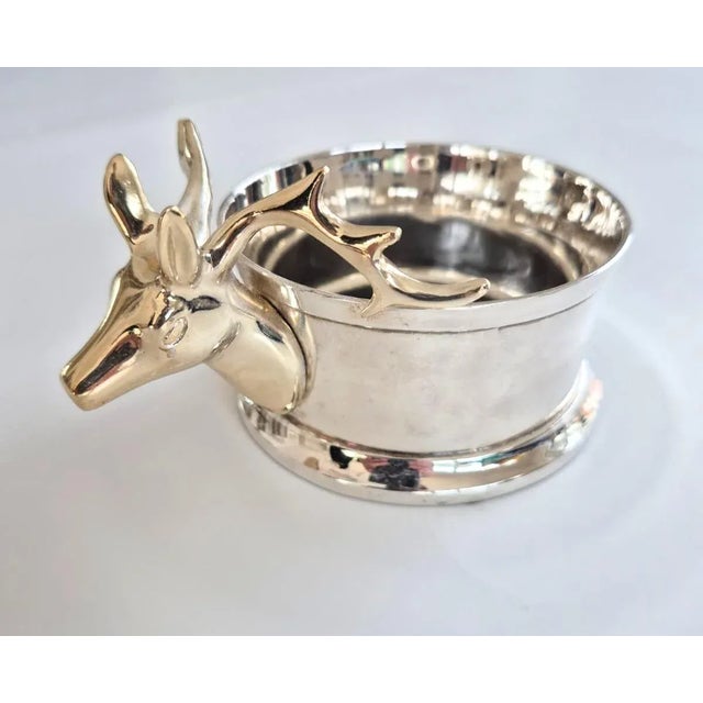 Vintage Silverplate Deer Stag Head Wine Bottle Coaster American Cabin For Sale - Image 4 of 10
