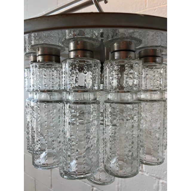 Mid Century Flush Mount Chandelier Hand Blow Glass Prisms For Sale In New York - Image 6 of 7