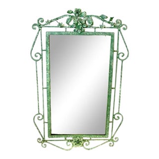 1950s Wrought Iron Floral Scrolled Wall Mirror For Sale