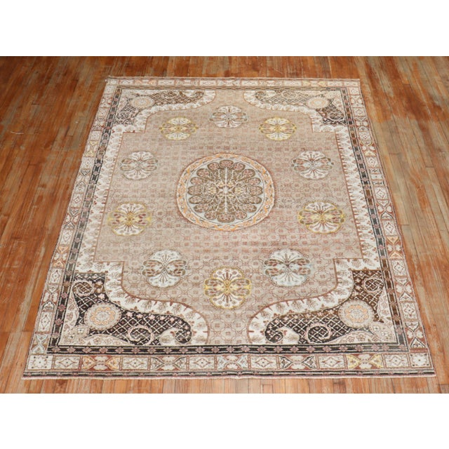 Brown Zabihi Collection Brown Floral Turkish Intermediate Square Rug For Sale - Image 8 of 8
