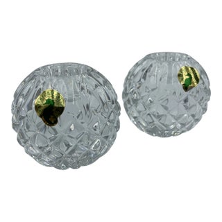 1990s Waterford Crystal Heavy Round Candle Holders - Pair For Sale