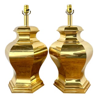 Vintage Boho Faceted Brass Lamps - A Pair For Sale