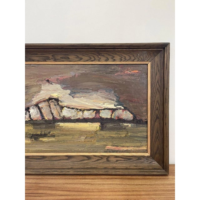 Textile Vintage Textured Abstract Landscape Painting on Canvas in Black Frame Signed by M.Bile For Sale - Image 7 of 10