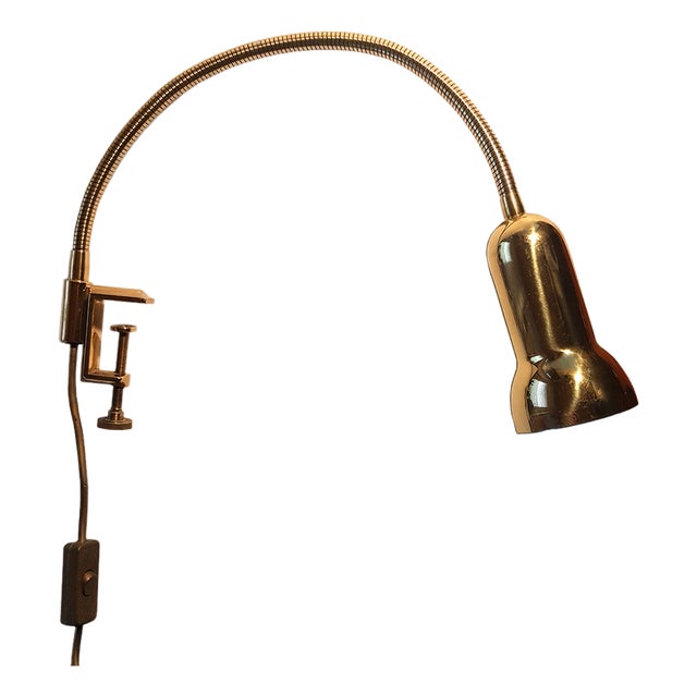 Vintage Italian Adjustable Brass Gooseneck Clamp Lamp, 1960s For Sale
