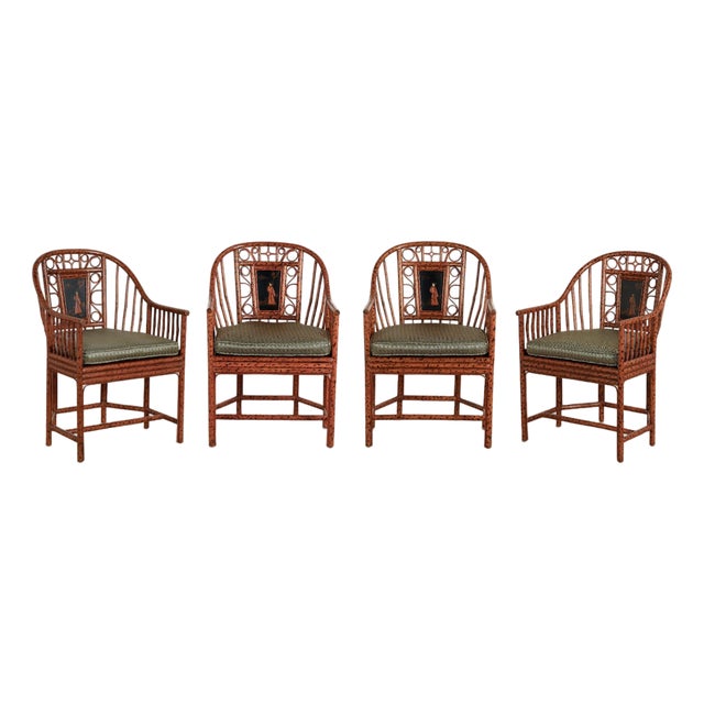 Vintage Set of Four Faux Bamboo Brighton Pavillion Style Chairs by Maitland Smith For Sale