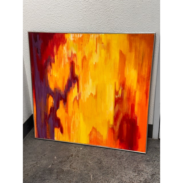 Mid-Century Modern Mid Century Modern Canvas Painting, Framed For Sale - Image 3 of 12