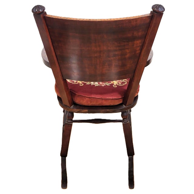 Antique Dutch 19th C Carved & Marquetry Inlaid Rocking Chair + Needlepoint Pillow For Sale In New York - Image 6 of 18