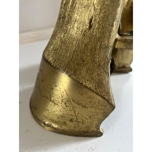 English Pair of Vintage English Equestrian Horse Heads and Brass Hoof Andirons For Sale - Image 3 of 9