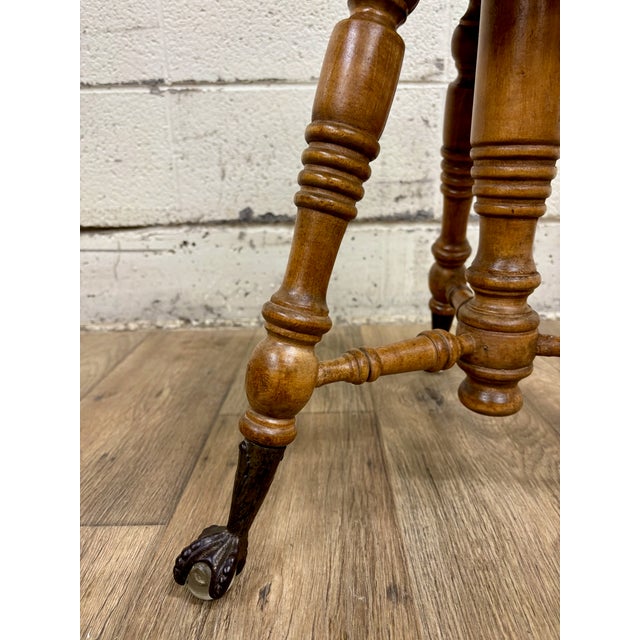 Early 20th Century Antique Victorian Claw Foot Glass Ball Piano Stool For Sale - Image 5 of 9