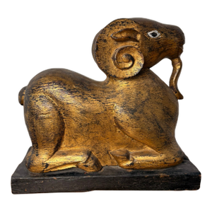 Vintage Hand Carved Wooden Ram Statue - Painted