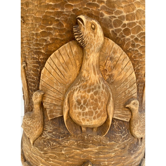 Vintage Norwegian Carved Tree Trunk Kubbestol Chairs With Birds and Turkey-Pair For Sale - Image 4 of 13